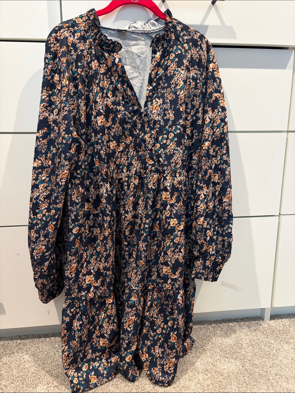 SHEIN Navy Floral Mini Dress with Tan & Cream Flowers